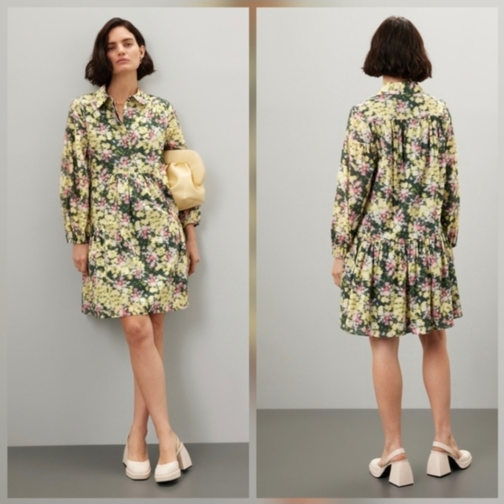 Hofmann Copenhagen Luna Dress Multicolor A-Line 3/4 Sleeves Collar Size 8